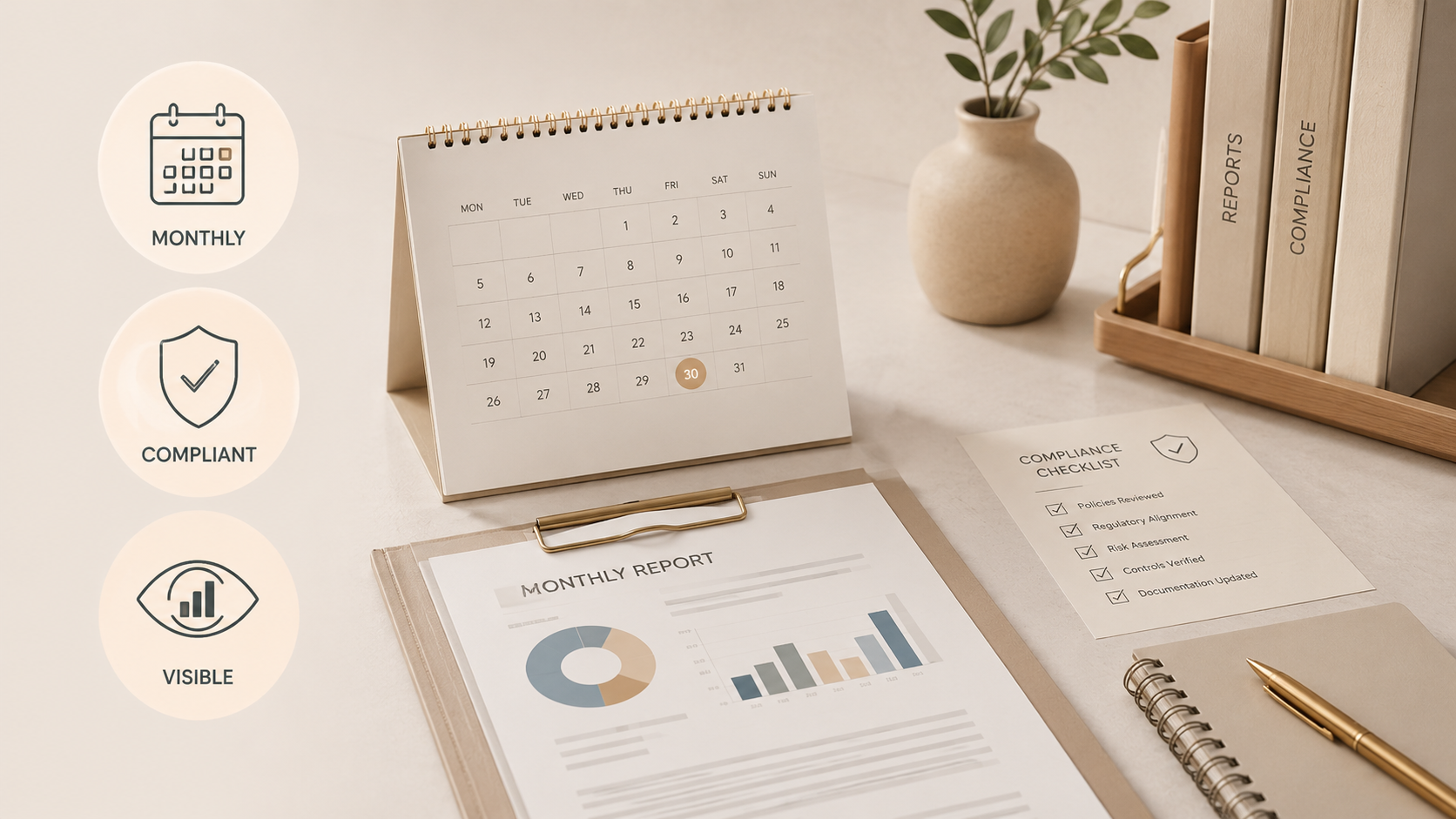 Monthly reporting and compliance checklist concept image